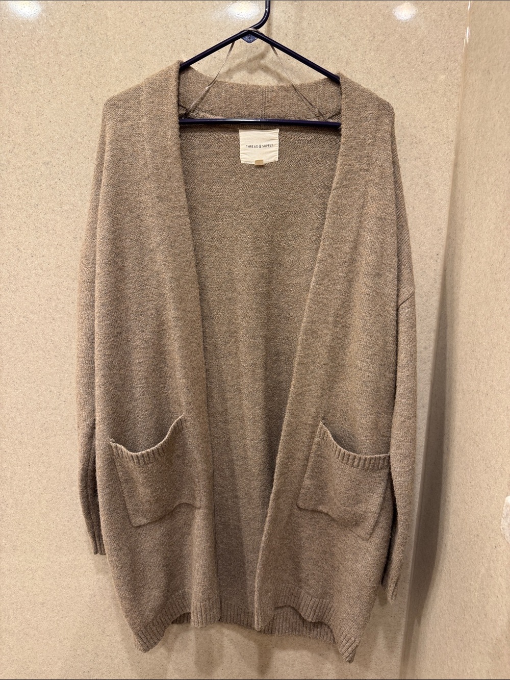 Thread & Supply Taupe Open-Front Pocket Cardigan